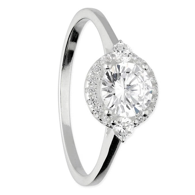 Round Halo Cluster Ring Sterling Silver 925 Hallmarked British Made Size M - R