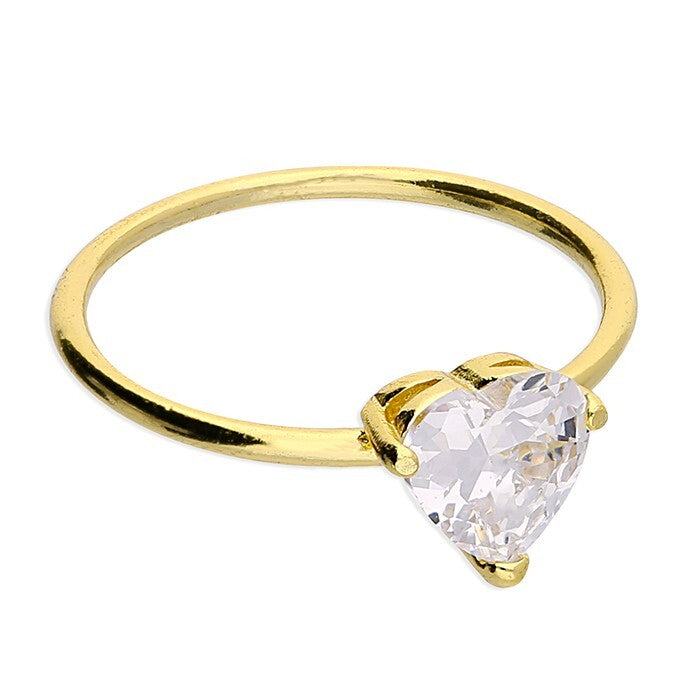 Solitaire Heart Ring 14ct Yellow Gold Plated Hallmarked British Made Size K - Q