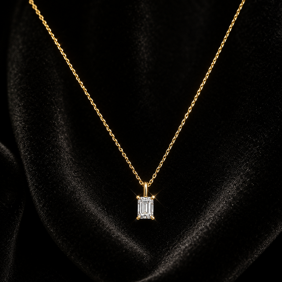 1 Natural Diamond Emerald Cut Necklace 18ct Yelllow Gold Hallmarked British Made