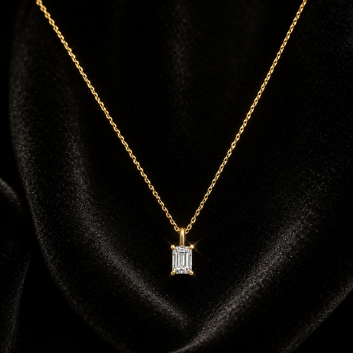 1 Natural Diamond Emerald Cut Necklace 18ct Yelllow Gold Hallmarked British Made