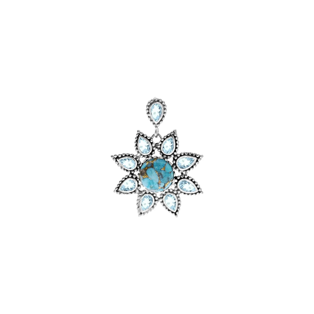 Floral Turquoise Pendant Sterling Silver 925 Hallmarked All Chain Lengths