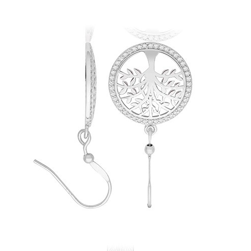 Stone-Set Tree of Life Drop Earrings Sterling Silver 925 Hallmarked Brand New