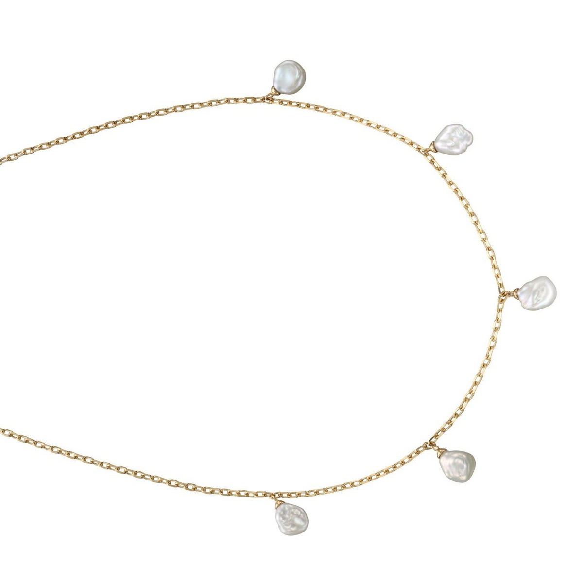 Keshi Pearl Charm Necklace 9ct Yellow Gold 375 Hallmarked British Made 43cm