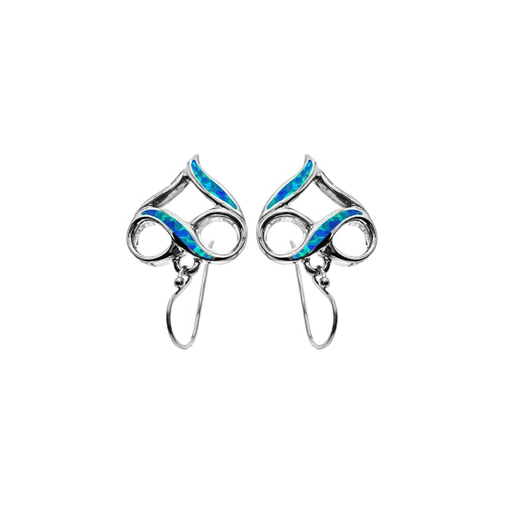 Blue Opal Infinity Heart Earrings Sterling Silver 925 Hallmarked British Made