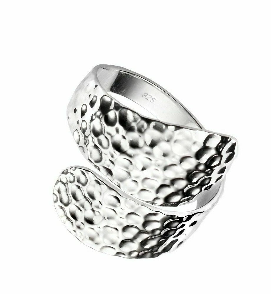 Sterling Silver Wrap Ring Hammered Finish 925 Hallmarked Size K - S British Made