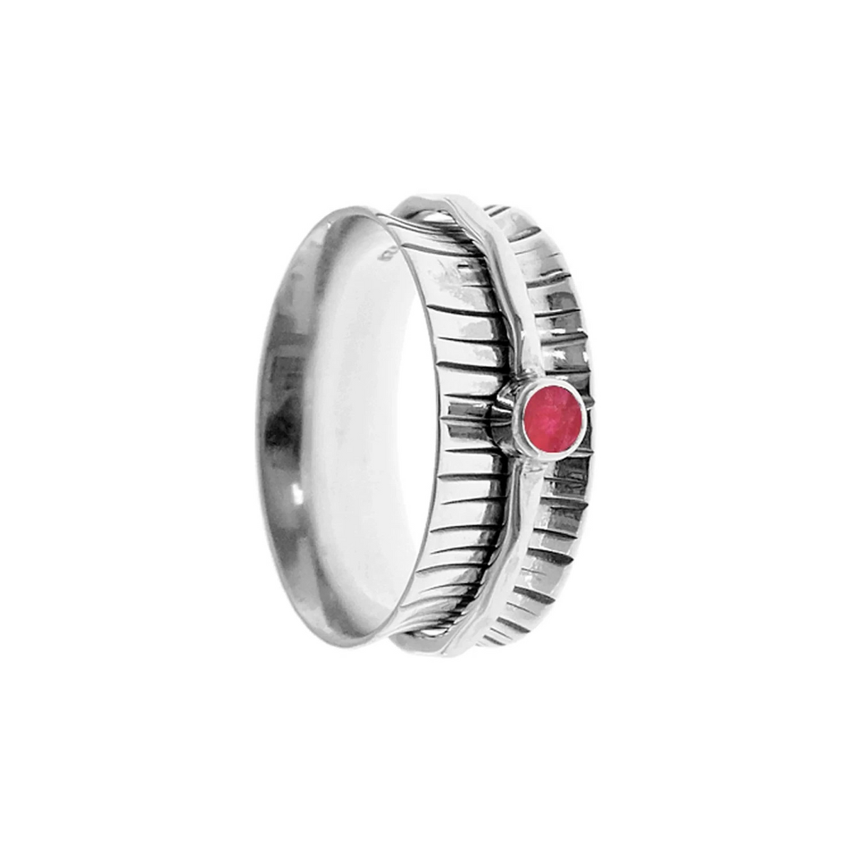 Flush Ruby Spinner Ring Sterling Silver 925 Hallmark British Made Size K - T