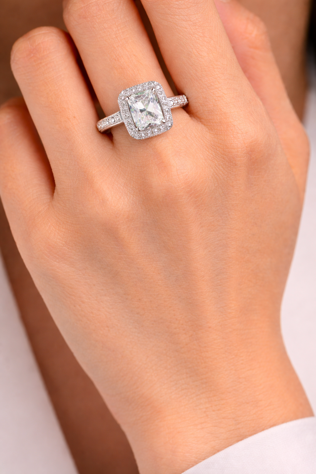 Sterling Silver Halo Ring Engagement Gemstone 925 Hallmarked Size K - T