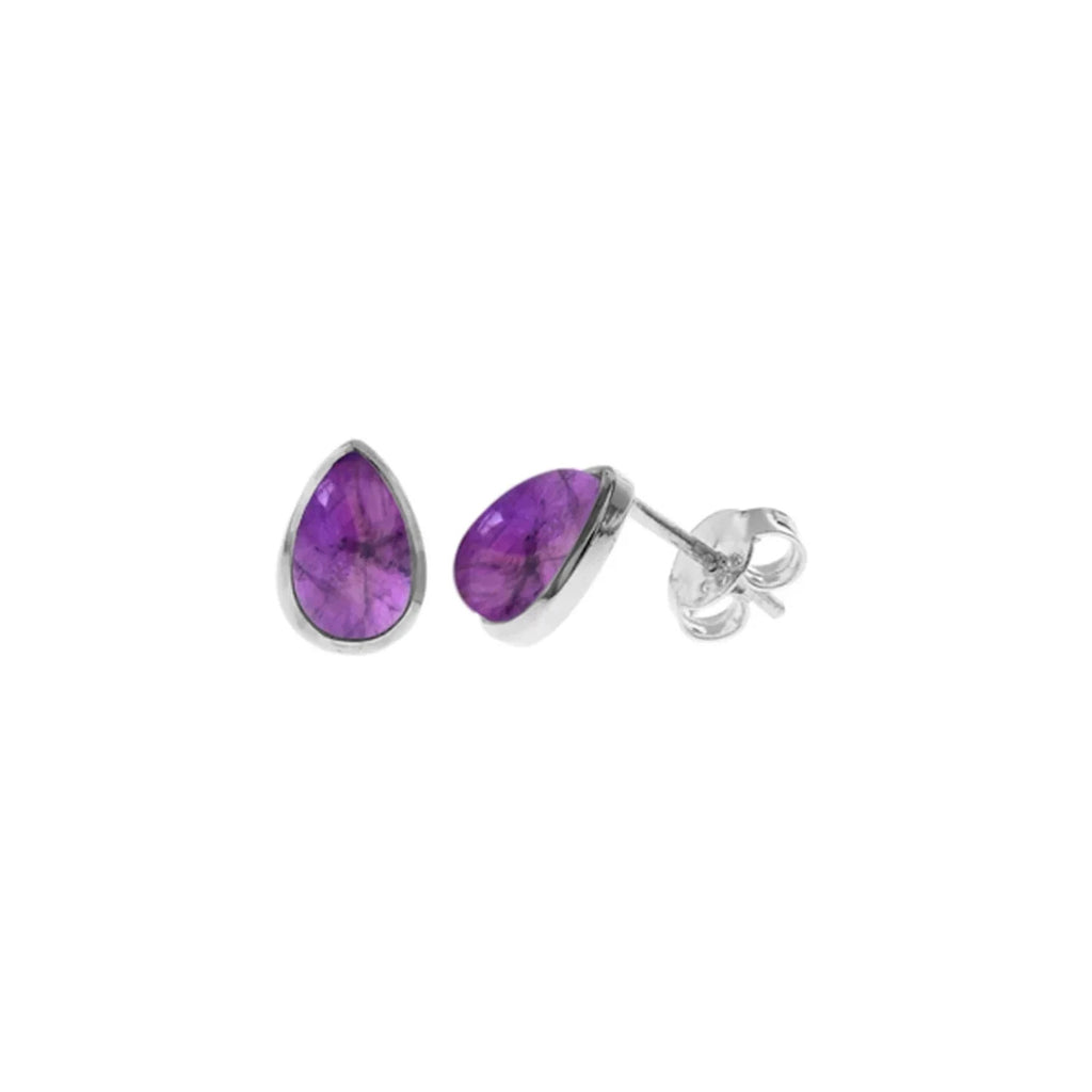 8mm Natural Amethyst Teardrop Earrings Sterling Silver 925 Hallmarked Brand New