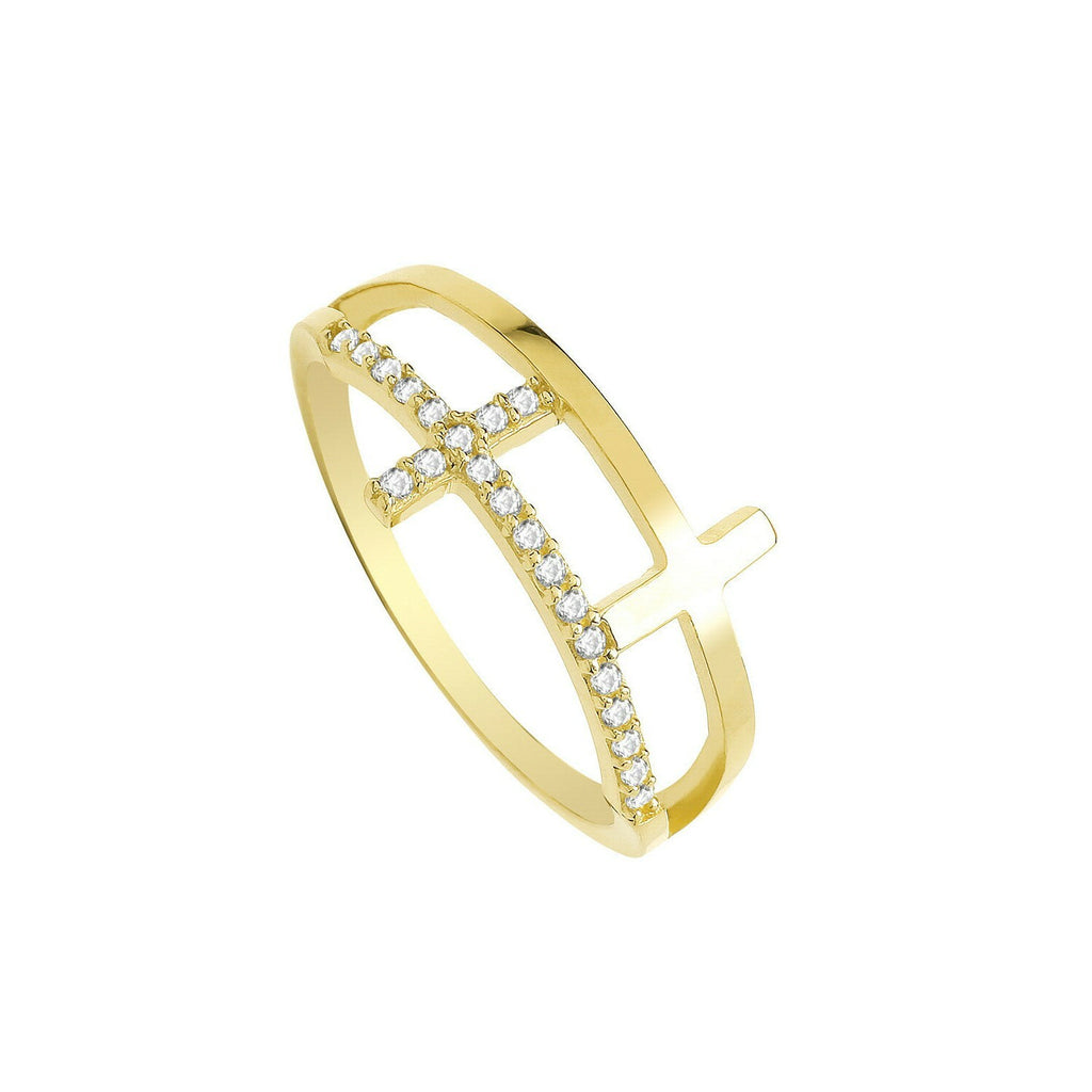 Double Cross Ring 9ct Yellow Gold Hallmarked Sizes K - Q British Made