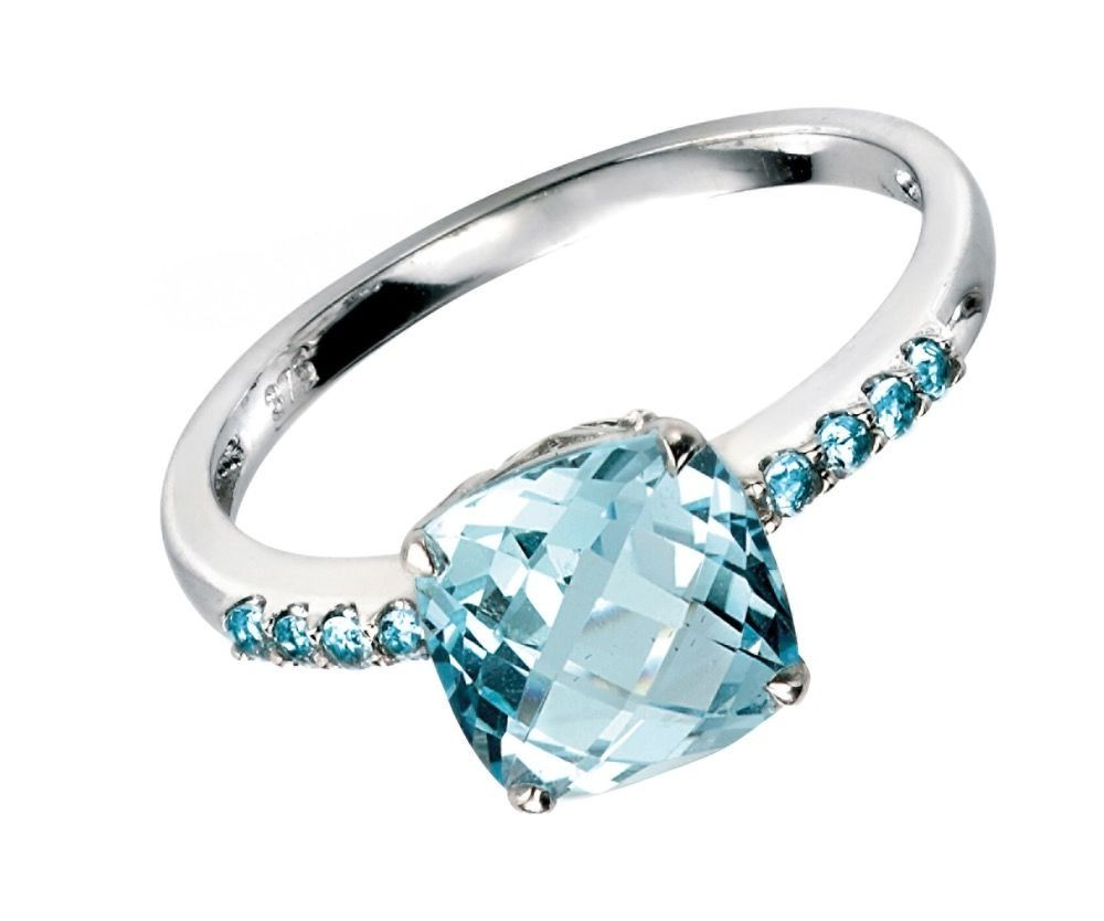 9ct White Gold Sky Blue Topaz Ring Sizes L - Q  British Made Brand New Boxed