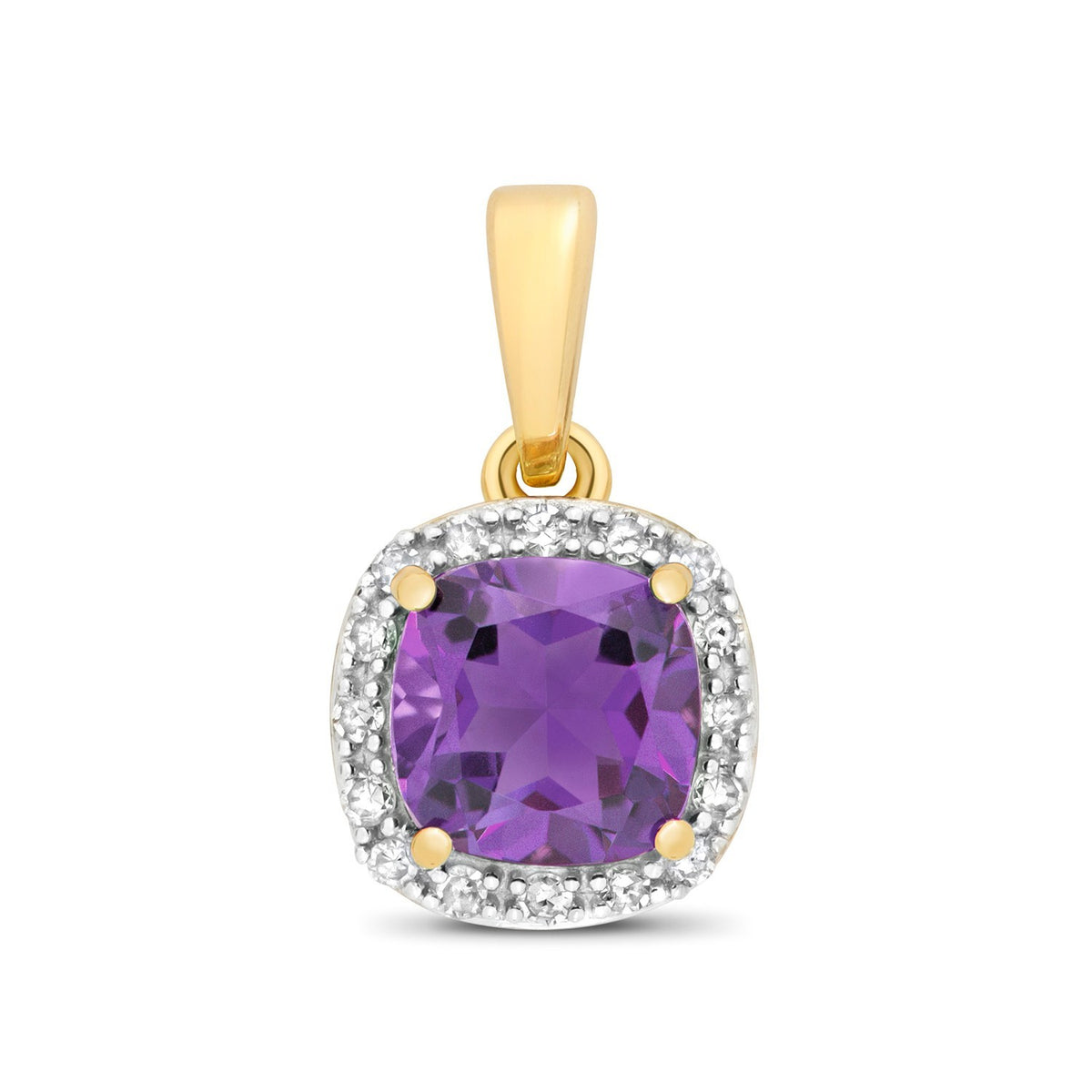 Cushion Amethyst Diamond Pendant 9ct Multi Tone Gold 375 Hallmark Chain Lengths