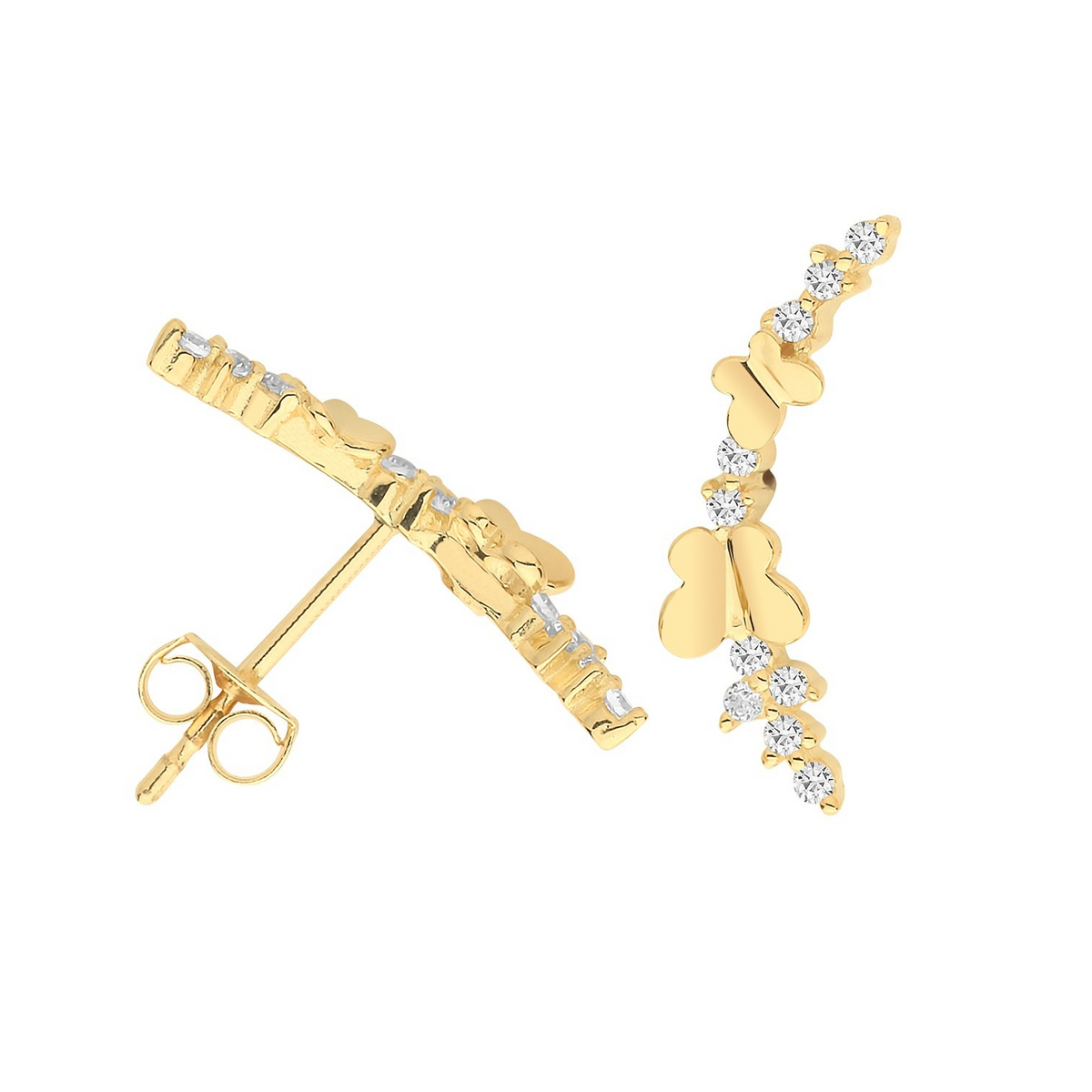 Butterfly Climber Stud Earrings 9ct Yellow Gold 375 Hallmarked Brand New Boxed
