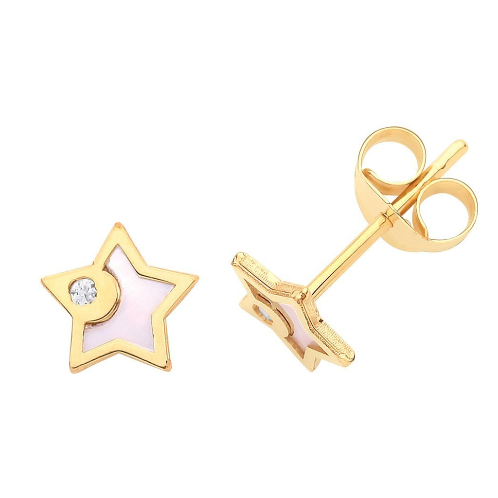 Mother Of Pearl Star Stud Earrings 9ct Yellow Gold 375 Hallmarked Brand New