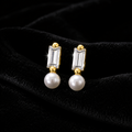Baguette Natural Pearl Stud Earrings 9ct Yellow Gold 375 Hallmarked Brand New