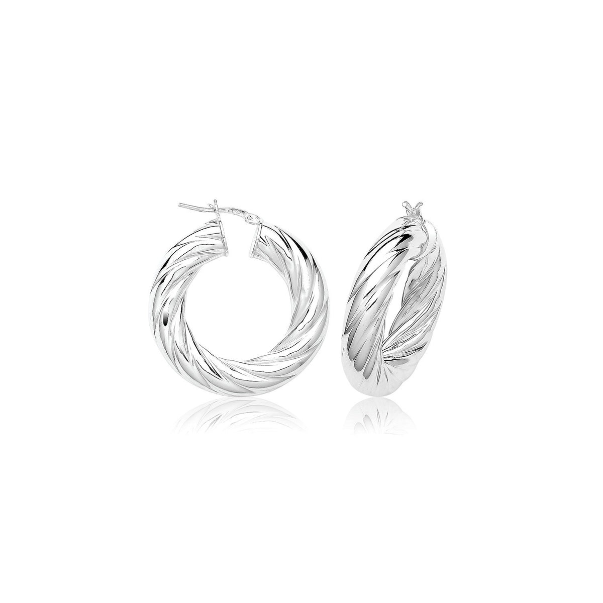 Grooved Chunky Sterling Silver Hoops 925 Hallmarked 15mm - 50mm Diameter