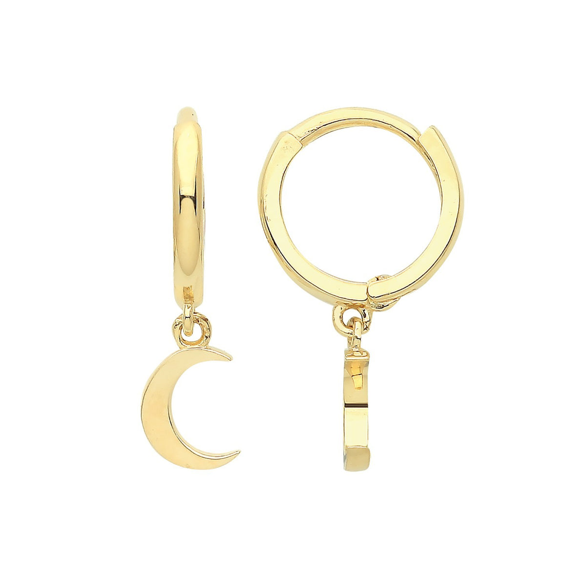 8mm Moon Hoop Drop Earrings 9ct Yellow Gold 375 Hallmarked Brand New