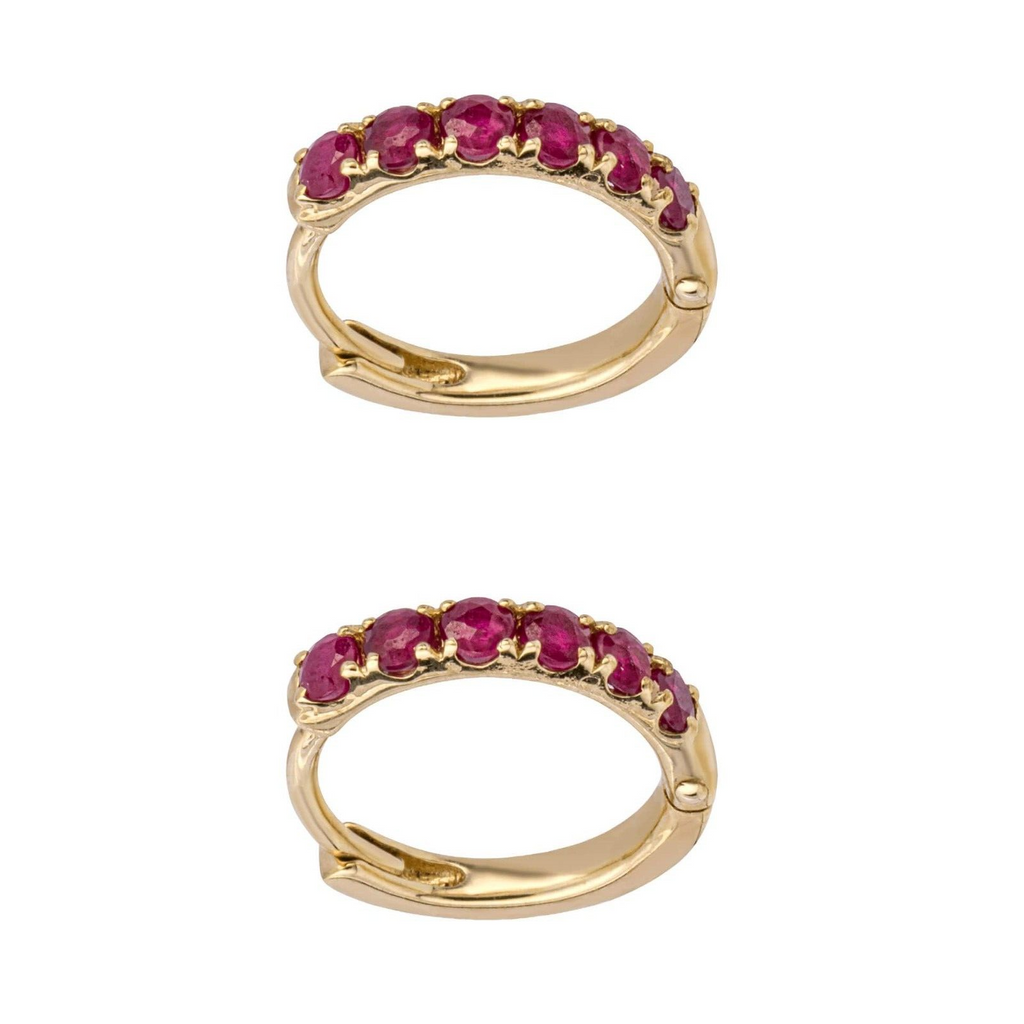 6 Stone Ruby Hoop Earrings 9ct Yellow Gold 375 Hallmarked British Made