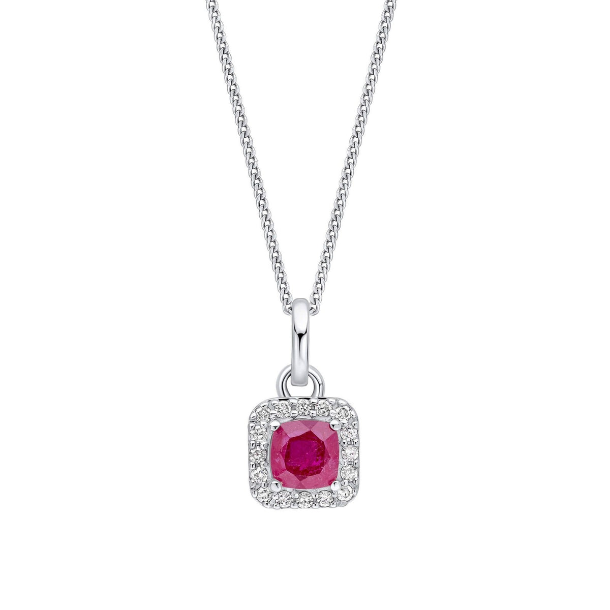 1950's Halo Ruby and Diamond Pendant 9ct White Gold 375 Hallmarked British Made
