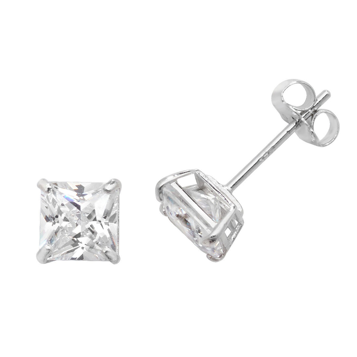 5mm Solitaire Cushion Stud Earrings 9ct White Gold 375 Hallmark Brand New Boxed
