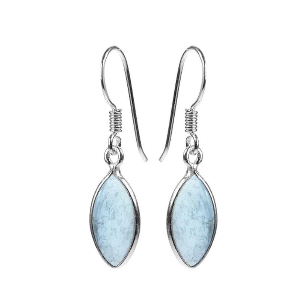 Marquise Natural Aquamarine Drop Earrings Sterling Silver 925 Hallmarked