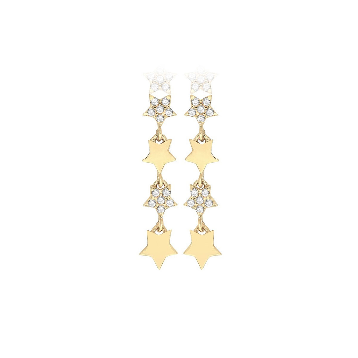 12 Stone Star Drop Earrings 9ct Yellow Gold 375 Hallmarked Brand New Boxed