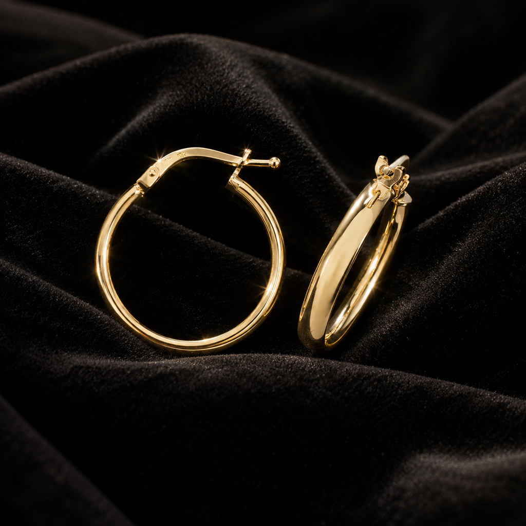 Yellow Gold Hoop Earrings 19mm 9 Carat 375 Hallmarked Creole British Made
