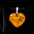 Cognac Heart Amber Pendant Sterling Silver 925 Hallmarked All Chain Lengths