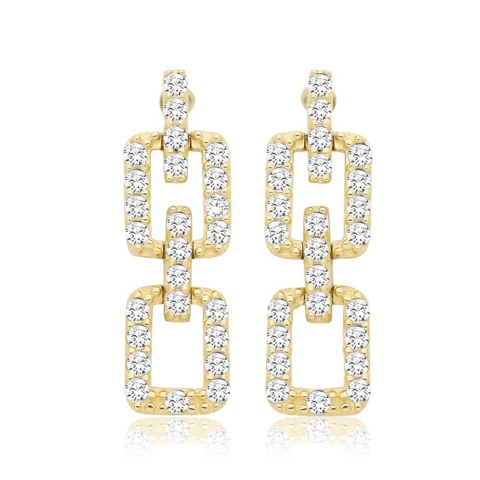 25 Stone Link Drop Earrings 9ct Yellow Gold 375 Hallmarked Brand New