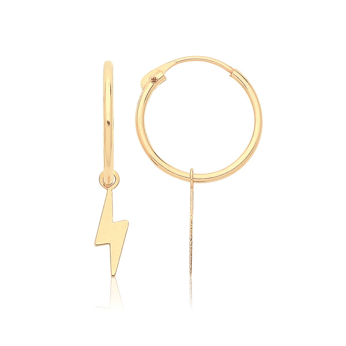 Hinged Lightning Sleeper Hoop Earrings 9ct Yellow Gold 375 Hallmarked Brand New