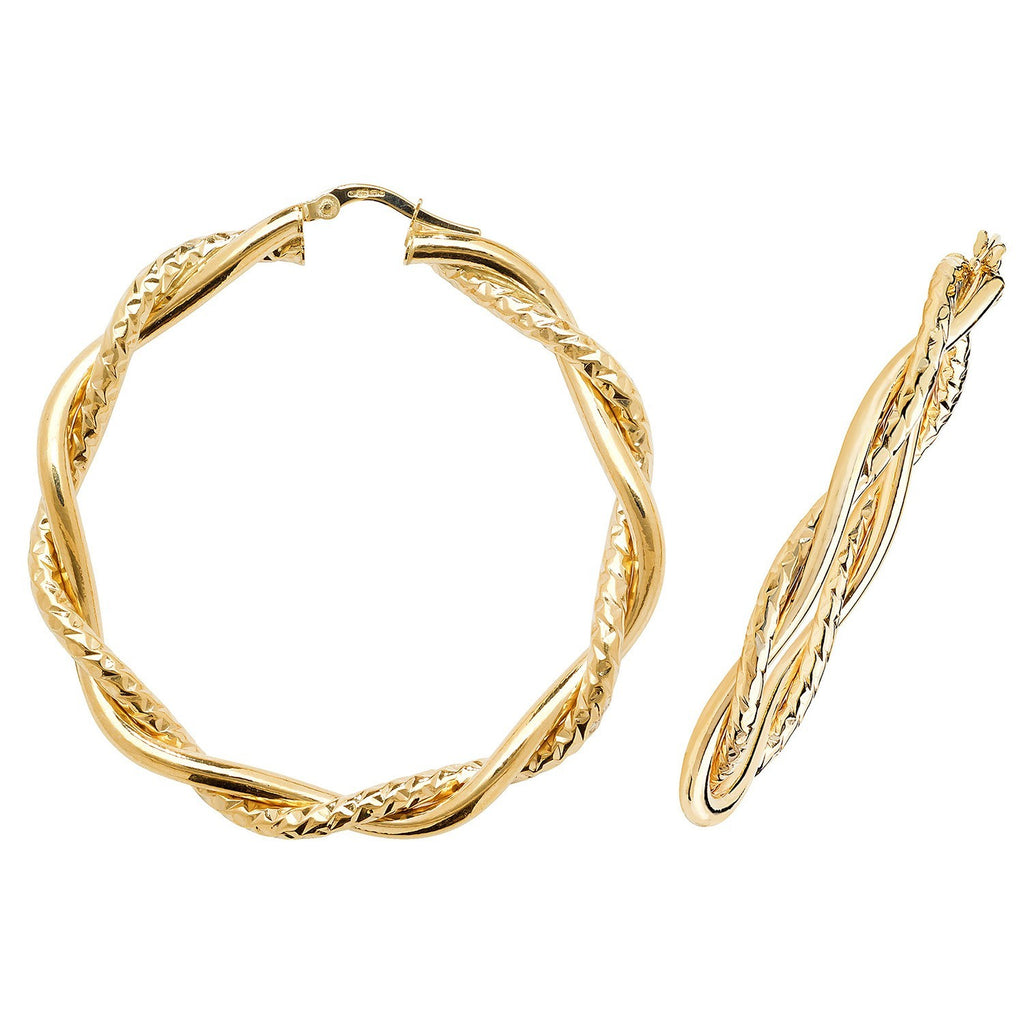9ct Yellow Gold Vintage Twist Hoop Earrings 375 Hallmarked 15mm - 60mm Diameter