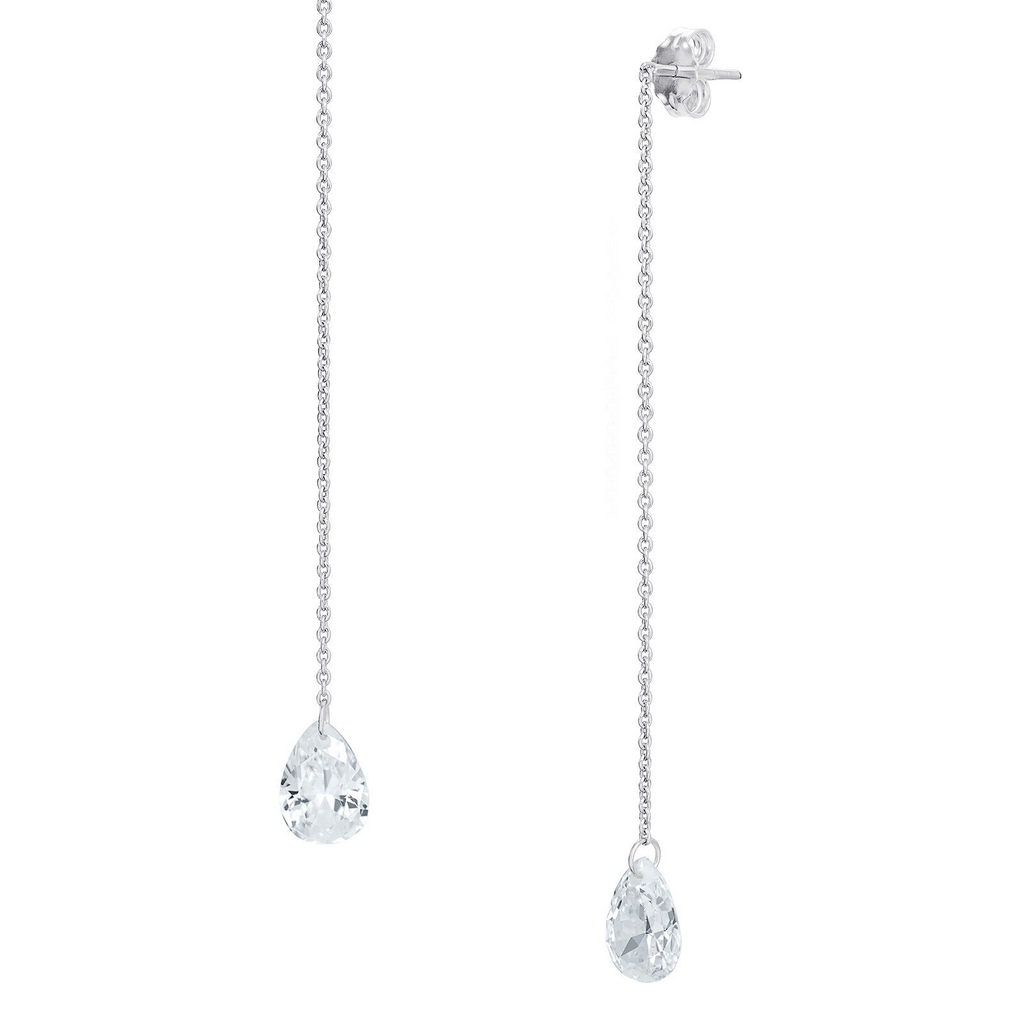Pear Shaped Chain Drop Earrings Sterling Silver 925 Hallmarked British Made
