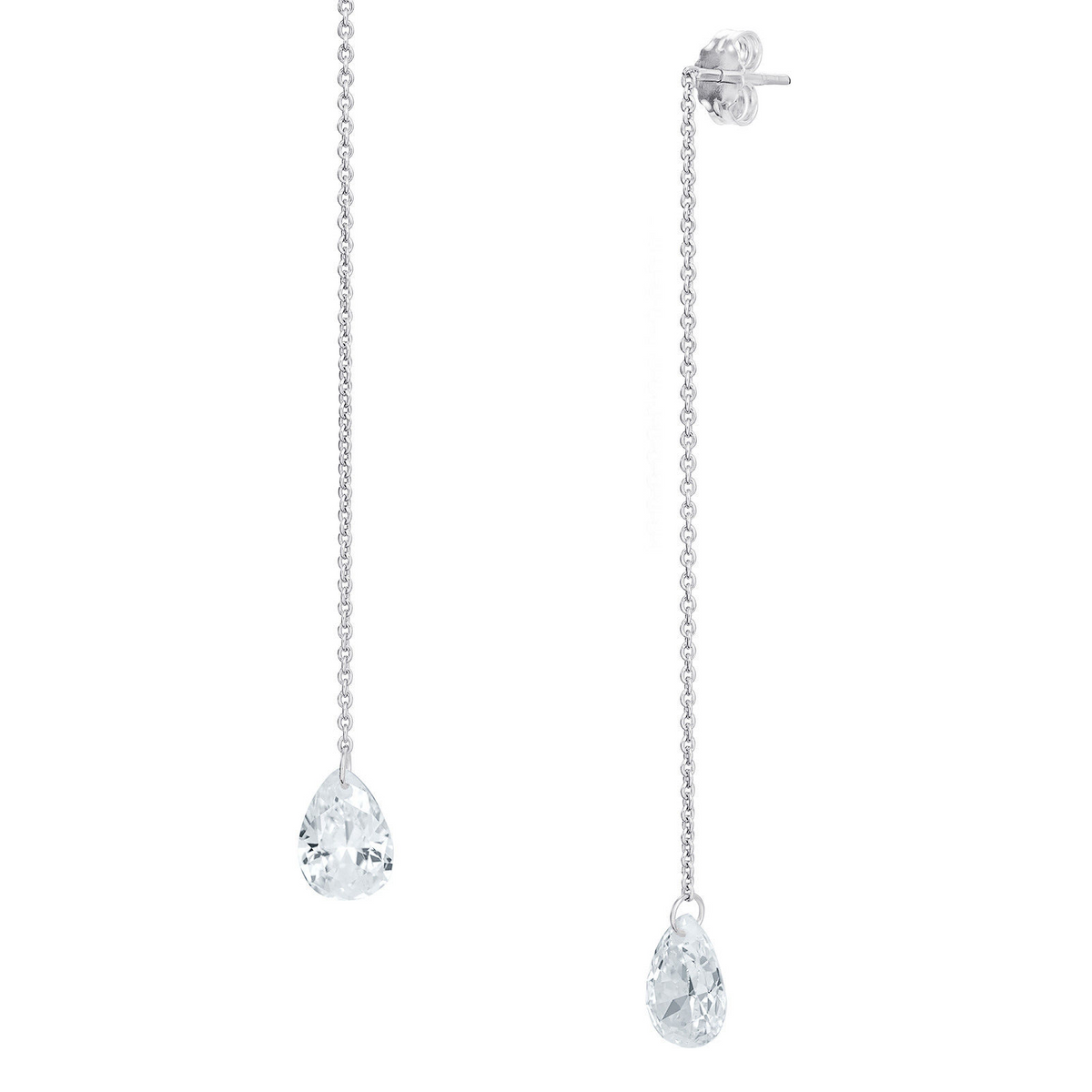 Pear Shaped Chain Drop Earrings Sterling Silver 925 Hallmarked British Made