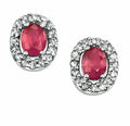 Natural Ruby Earrings with Diamond Cluster Surround in 9ct White Gold Brand New