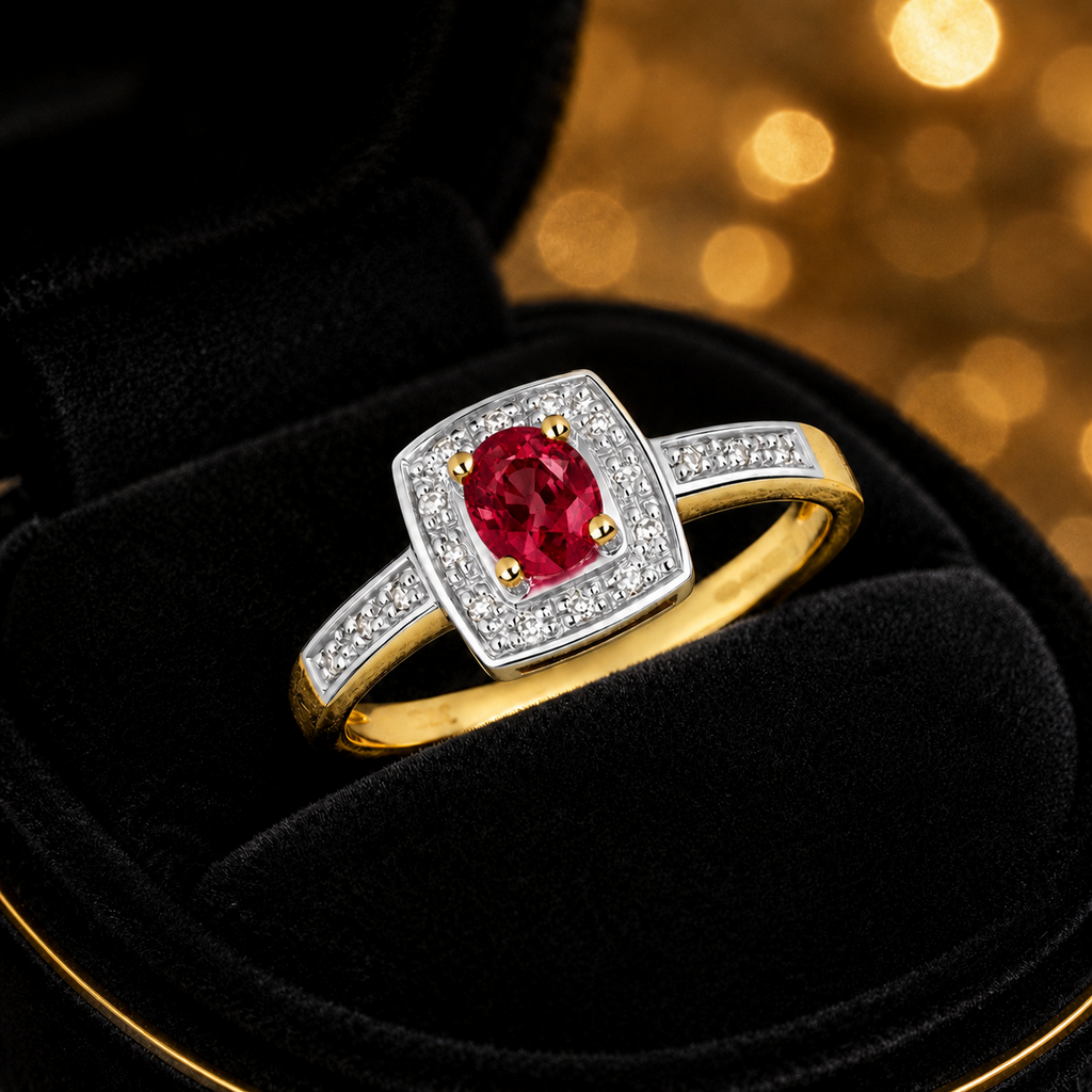 Oval Ruby Diamond Ring 9ct 2 Tone Gold 375 Hallmarked Sizes J - Q