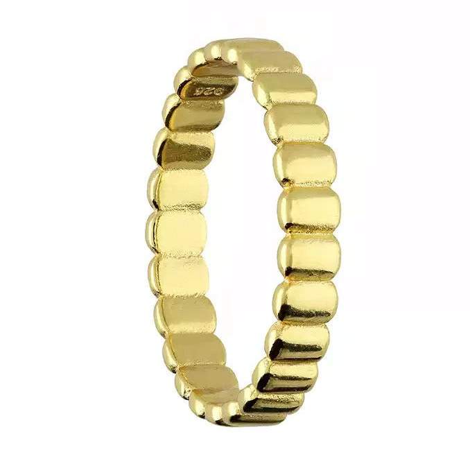 Baguette Ribbed Band Ring 14ct Yellow Gold Plated Hallmarked Size I - T