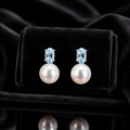 Pearl & Topaz Teardrop Earrings 9ct White Gold 375 Hallmarked British Made