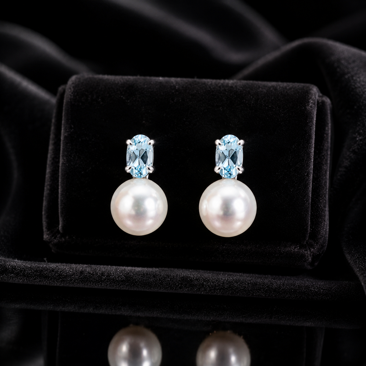 Pearl & Topaz Teardrop Earrings 9ct White Gold 375 Hallmarked British Made