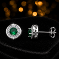 Sterling Silver Emerald Earrings Halo 925 Hallmarked New Boxed British Made 7mm