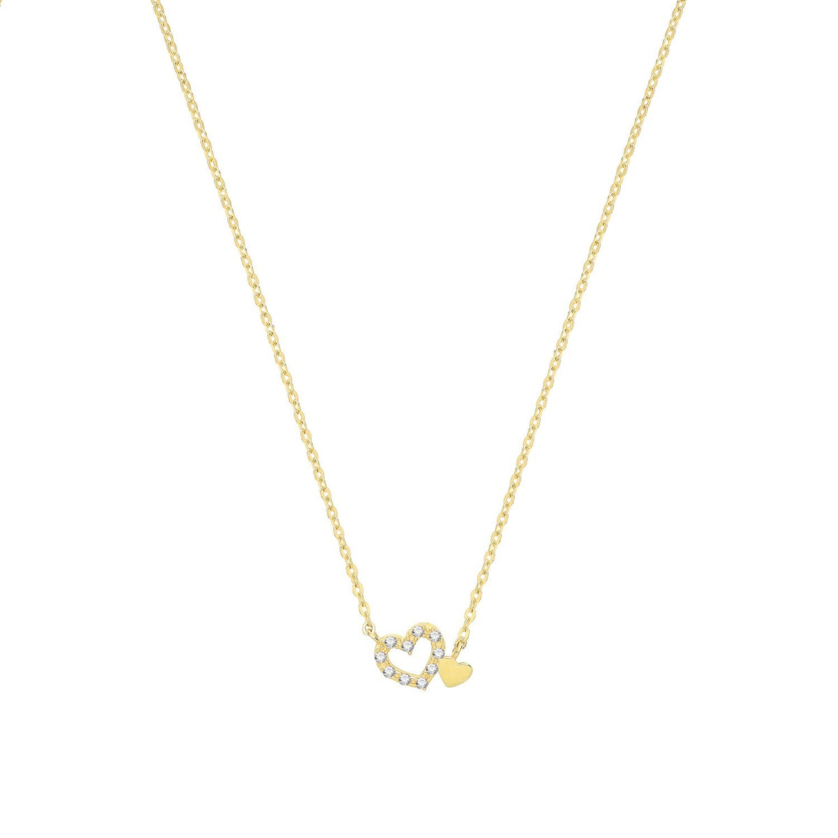 Ladies Double Heart Necklace 9ct Yellow Gold 375 Hallmarked British Made