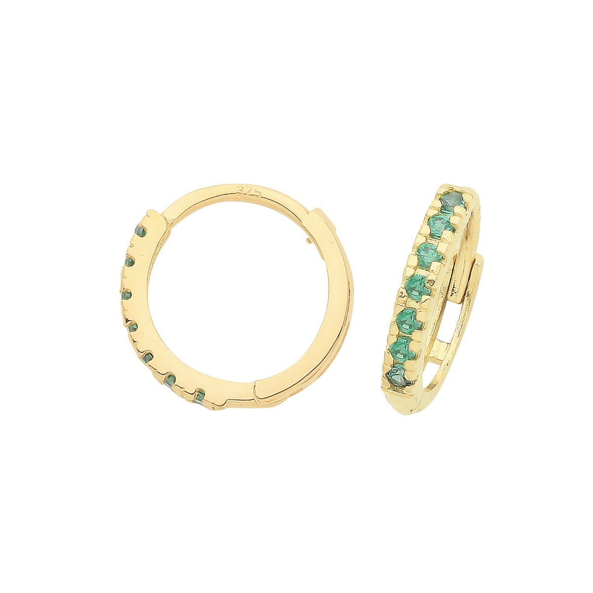 9ct Yellow Gold Emerald Hoop Earrings British Made 375 Hallmark Brand New Boxed