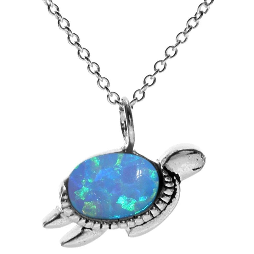 Statement Opal Turtle Necklace Solid Sterling Silver 925 Hallmarked British Made