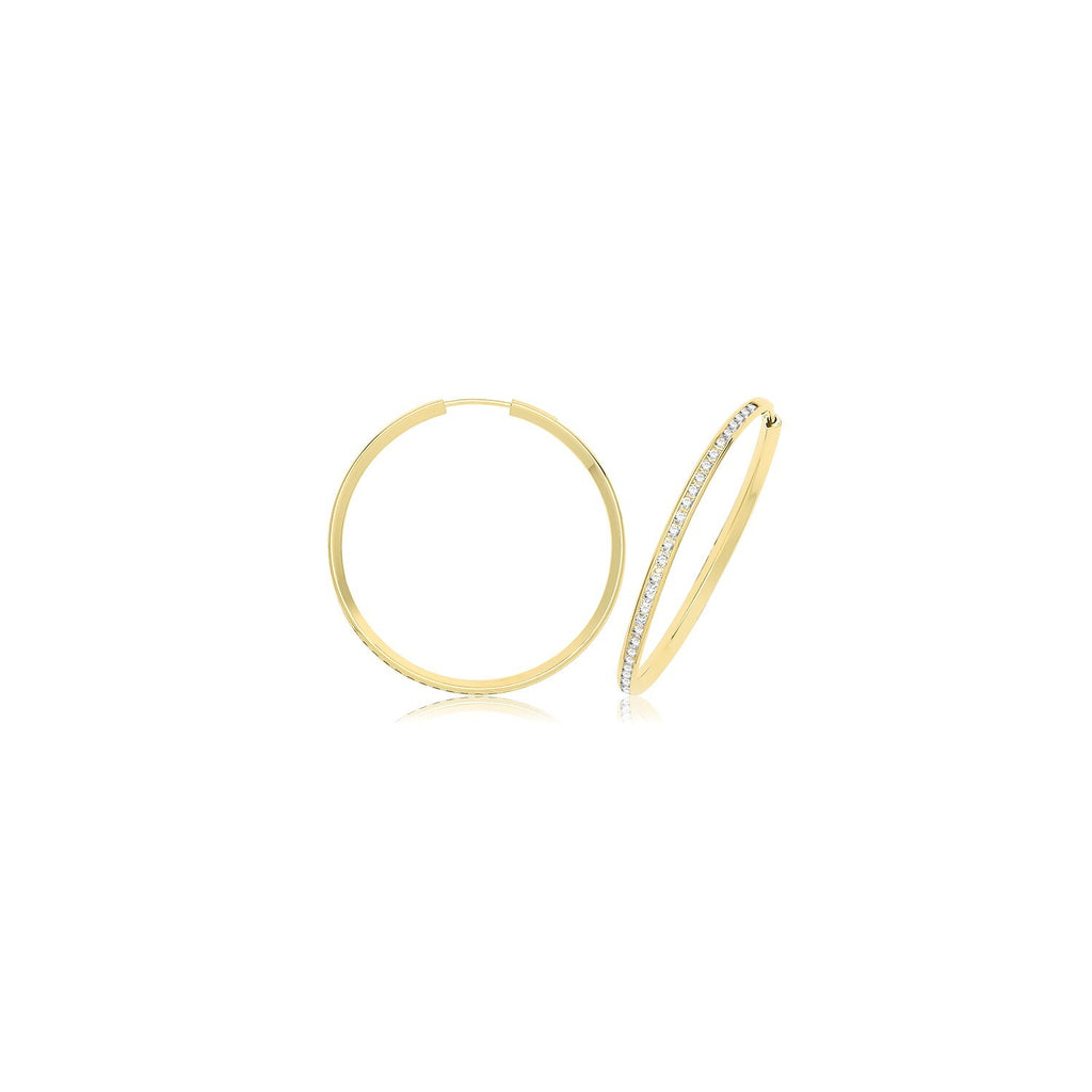 9ct Yellow Gold Channel Set Hoop Earrings 375 Hallmarked 25mm - 70mm Diameter