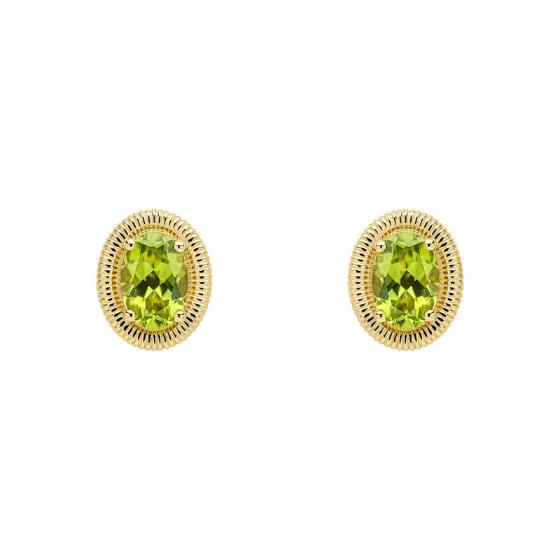 Vintage Oval Peridot Stud Earrings 9ct Yellow Gold 375 Hallmarked British Made