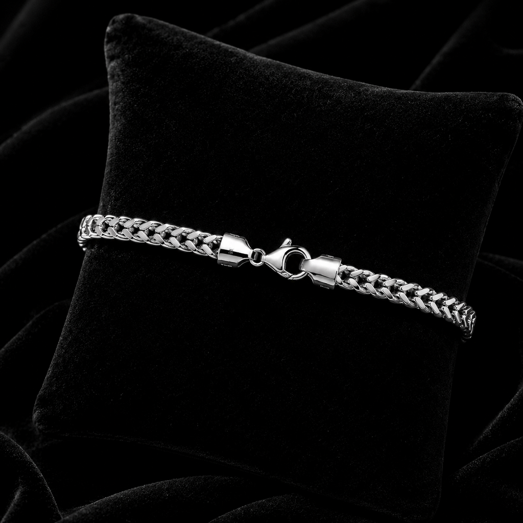 Men's Sterling Silver Bracelet Franco British Made 925 Hallmark 8" Weight 17g