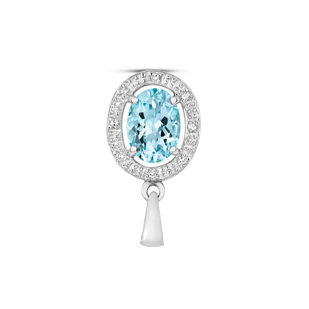 Oval Aquamarine Diamond Pendant 9ct White Gold 375 Hallmarked Chain Lengths