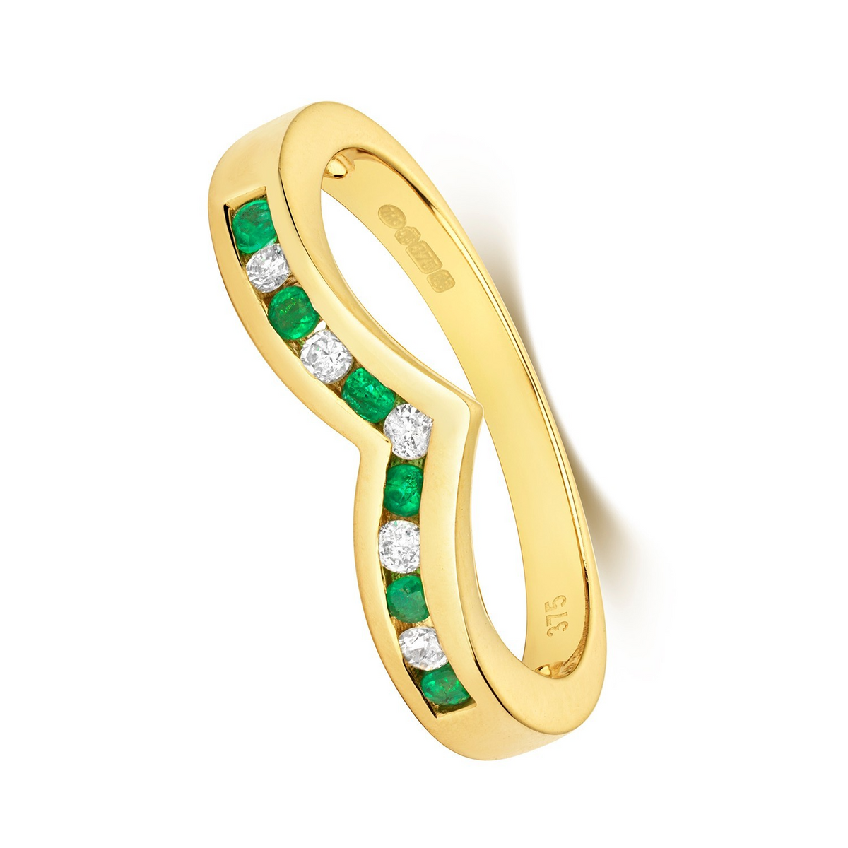 Emerald Diamond Wishbone Ring 9ct Yellow Gold 375 Hallmarked Sizes J - Q