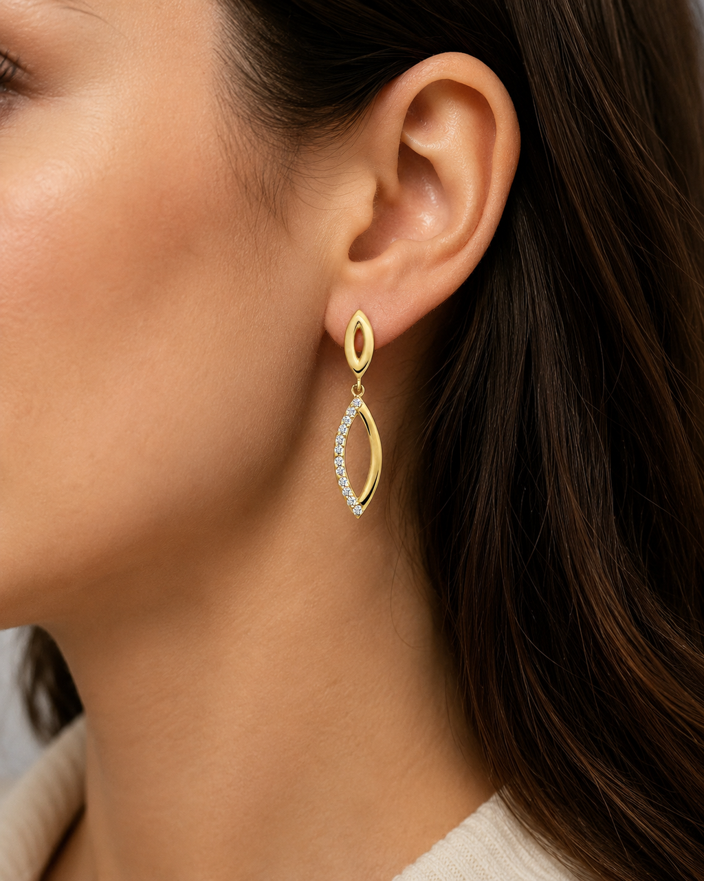 12 Stone Marquise Drop Earrings 9ct Yellow Gold 375 Hallmarked Brand New Boxed