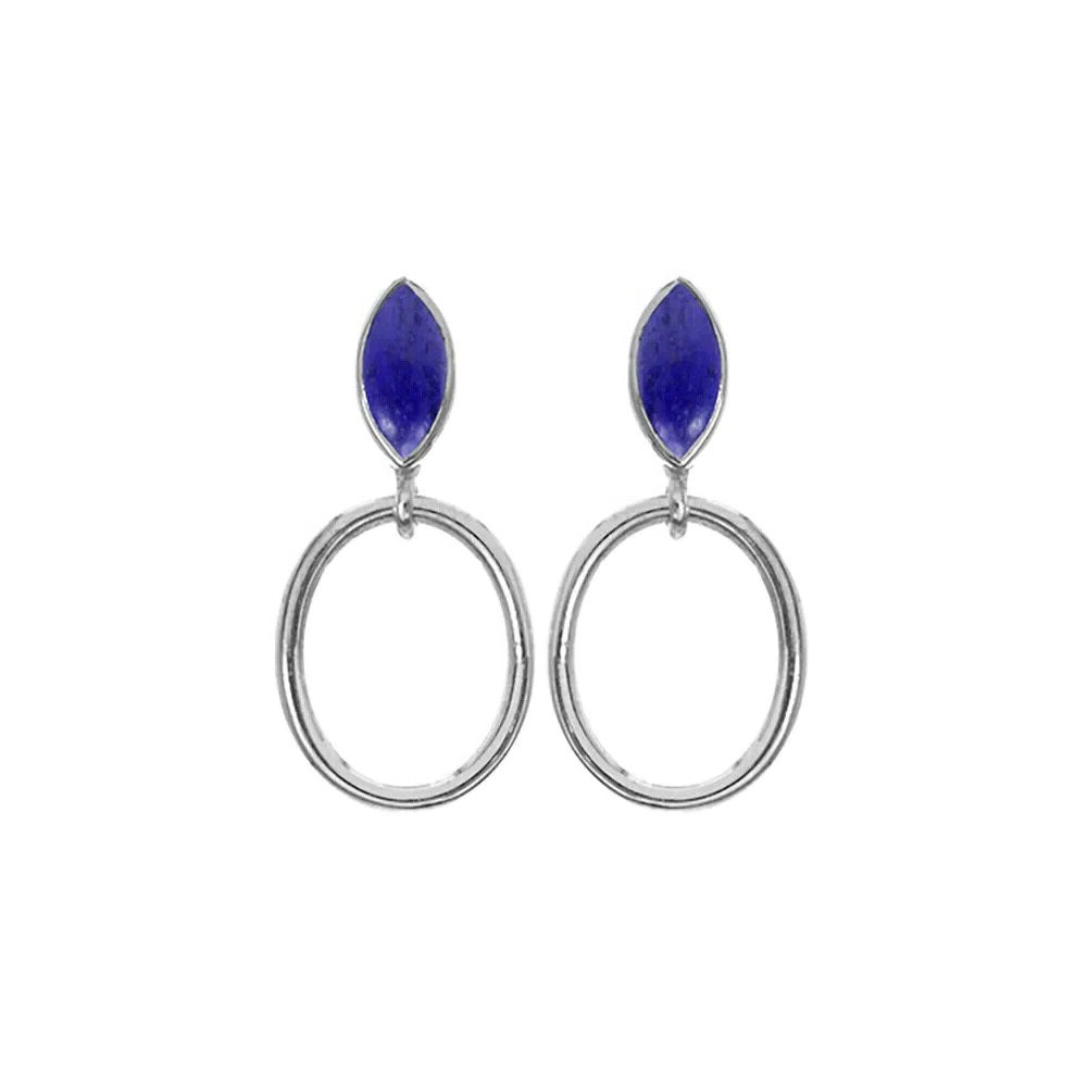 Marquise Lapis Lazuli Hoop Earrings Sterling Silver 925 Hallmark Brand New Boxed