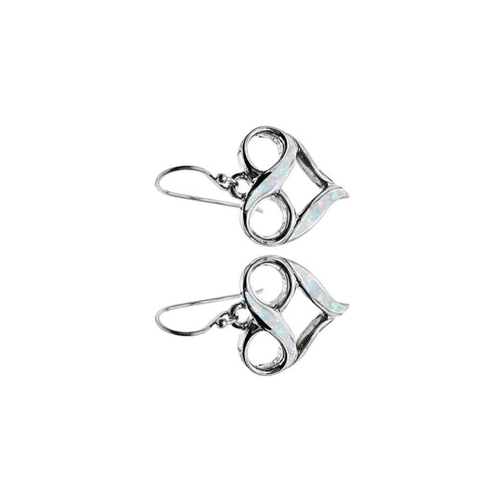 White Opal Infinity Heart Earrings Sterling Silver 925 Hallmarked British Made