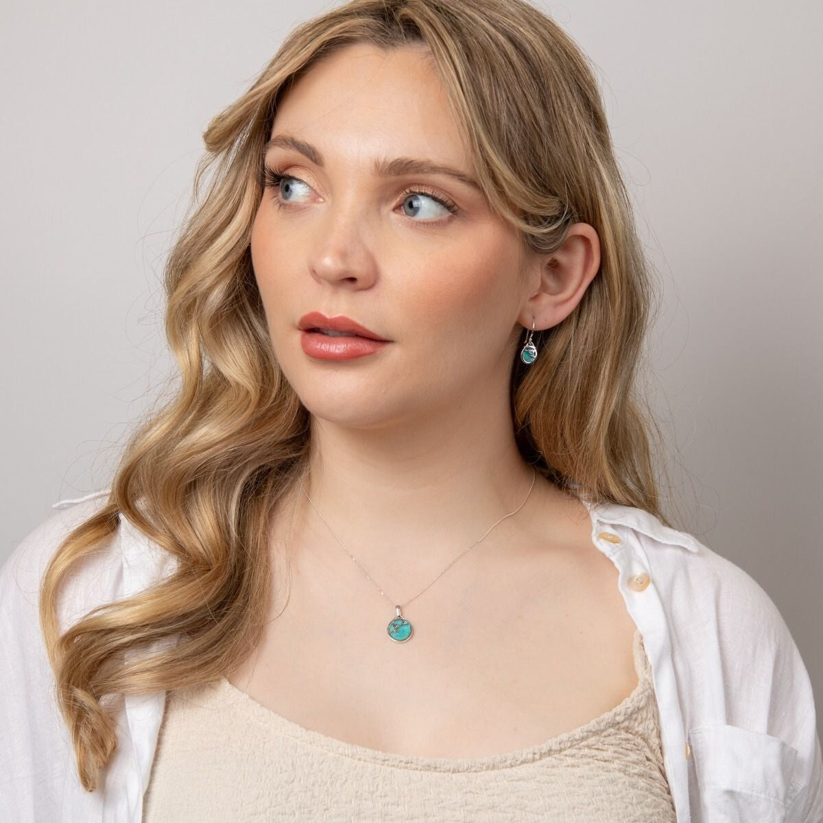 Turquoise Flower Pattern Pendant Sterling Silver 925 Hallmark All Chain Lengths